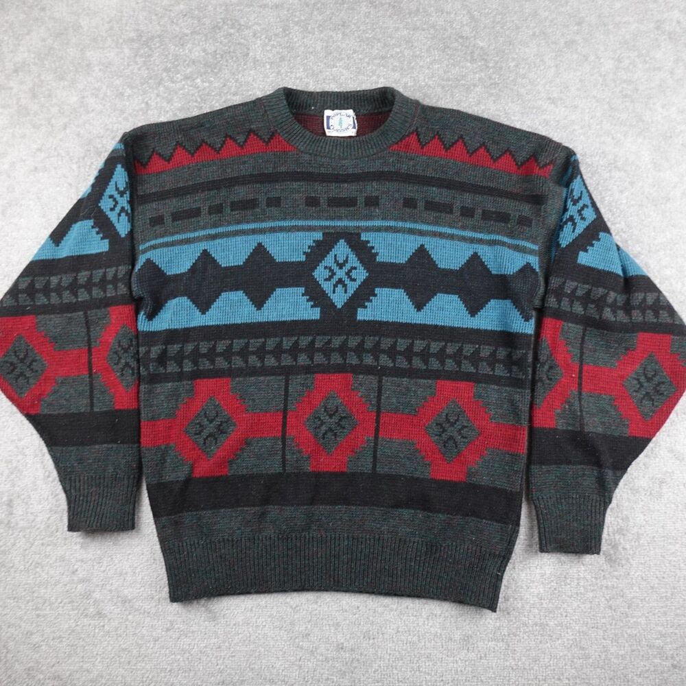 Vintage Poplar Classics Sweater Men's XL Multicolor Knit 100% Acrylic Made USA